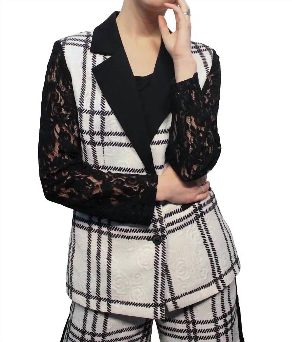 NEW BEREK plaid texture and lace blazer in black white